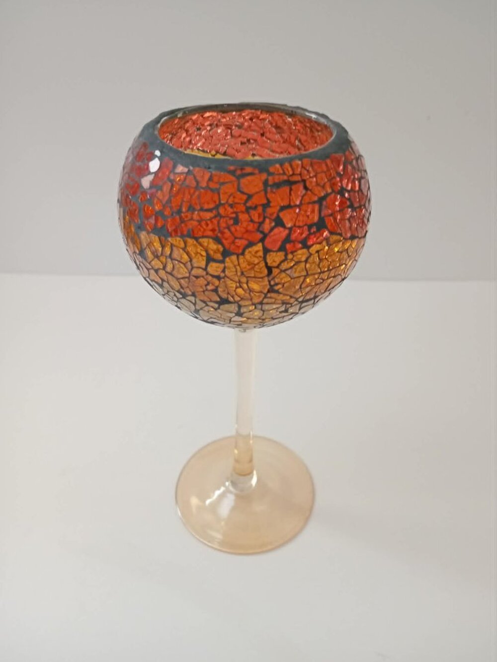Partylite Siena Lights Stemmed Crackled Amber Tea-light Holders Set of 2 - Picture 4 of 10